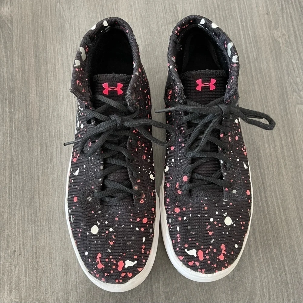 Under Armour girls high top sneakers shoes black pink white size 7Y